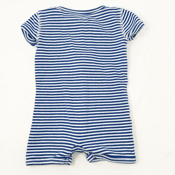 Primary Baby Boys Organic Cotton Striped‎ Zip Short Sleeve Romper One Piece 0-3M - Picture 6 of 6